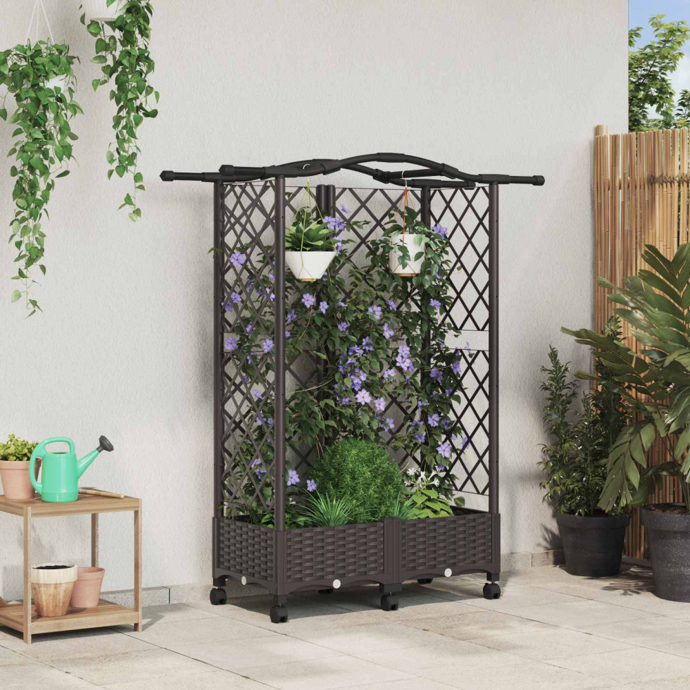 Produktbild för Upphöjd Bädd med Spaljé och Tak Brun 124 x 40 x 129 cm PP