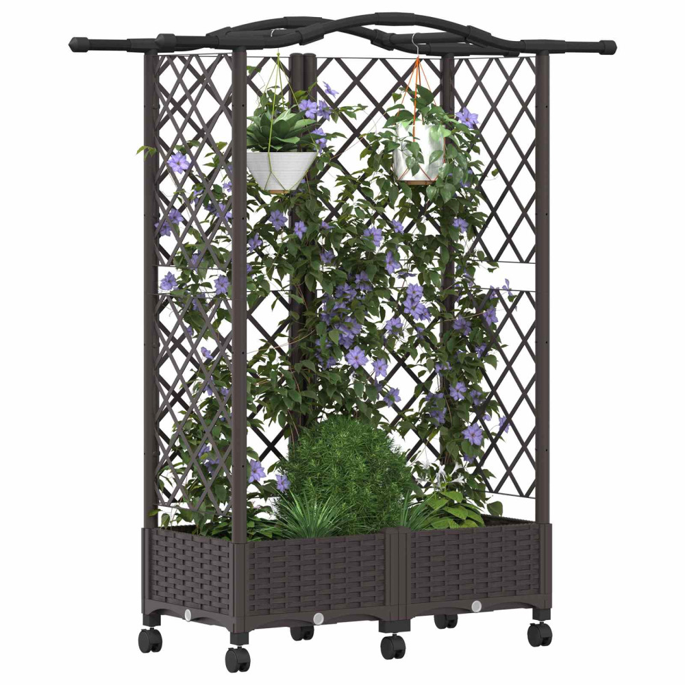 Produktbild för Upphöjd Bädd med Spaljé och Tak Brun 124 x 40 x 129 cm PP