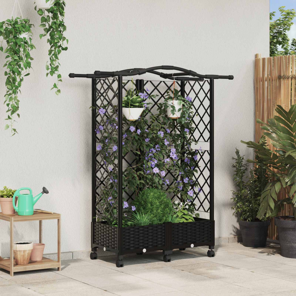 Produktbild för Upphöjd Bädd med Spaljé och Tak Svart 124 x 40 x 129 cm PP
