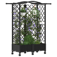 Produktbild för Upphöjd Bädd med Spaljé och Tak Svart 124 x 40 x 129 cm PP