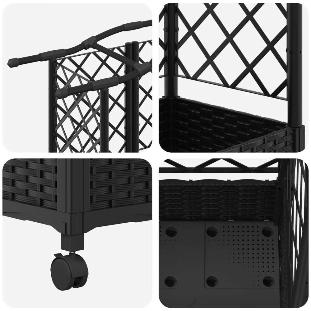 Produktbild för Upphöjd Bädd med Spaljé och Tak Svart 124 x 40 x 129 cm PP