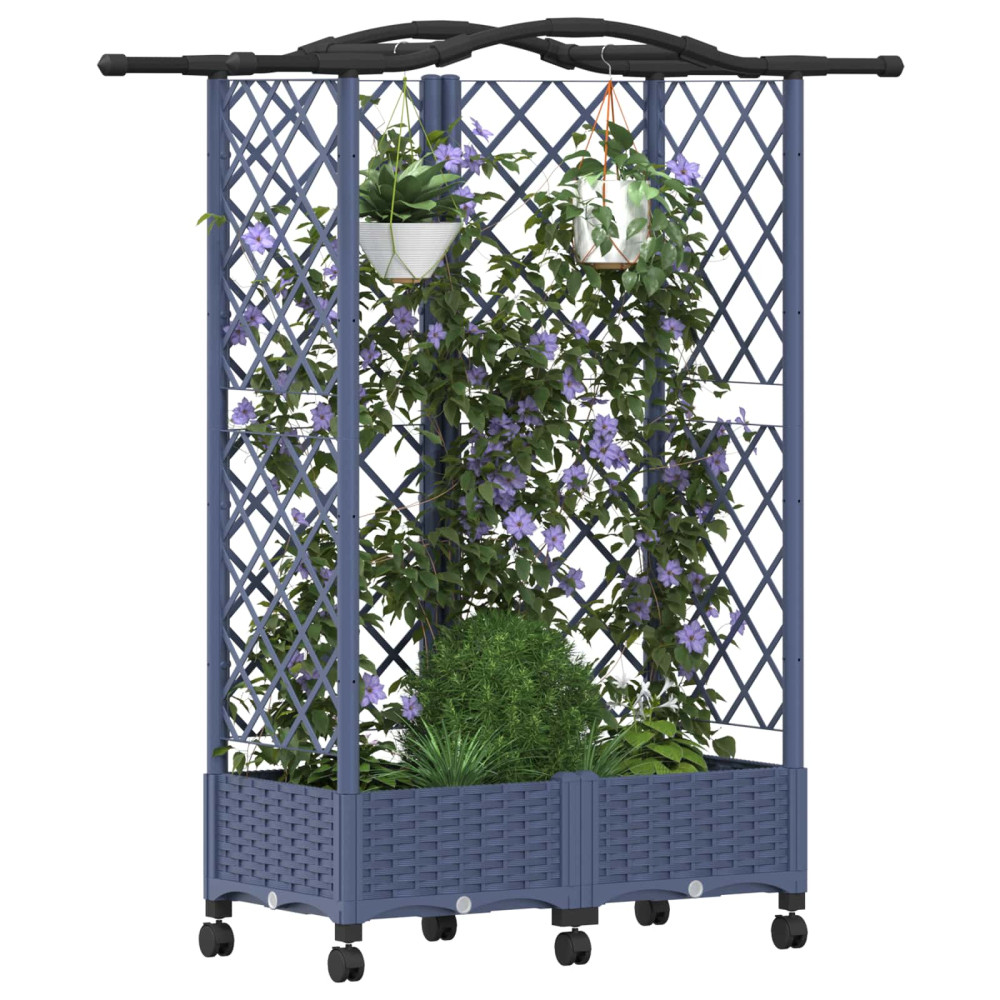 Produktbild för Upphöjd Bädd med Spaljé och Tak Grå 124 x 40 x 129 cm PP