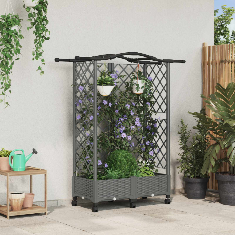 Produktbild för Upphöjd Bädd med Spaljé och Tak Ljusgrå 124 x 40 x 129 cm PP