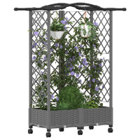Produktbild för Upphöjd Bädd med Spaljé och Tak Ljusgrå 124 x 40 x 129 cm PP