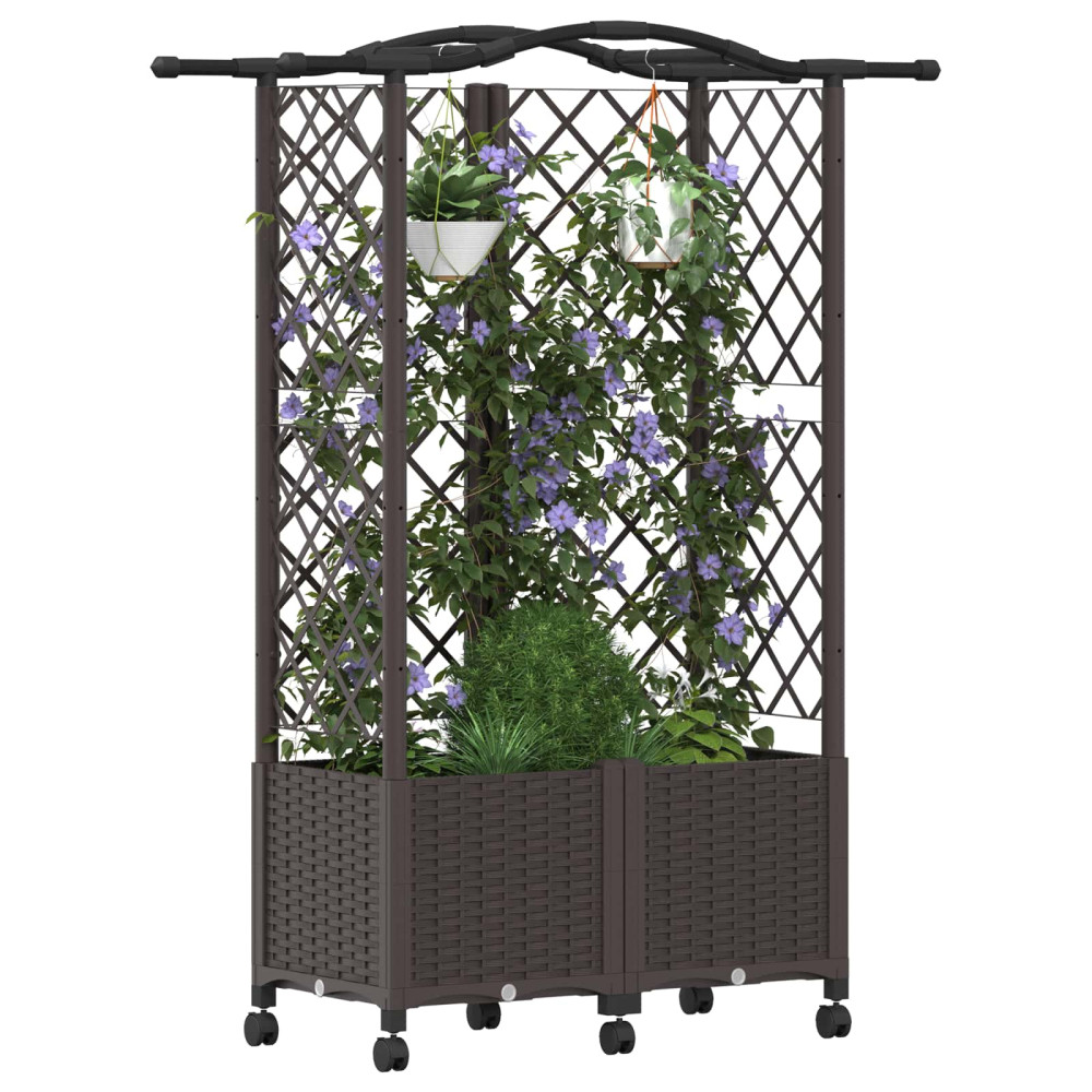 Produktbild för Upphöjd Bädd med Spaljé och Tak Brun 122 x 40 x 144 cm PP