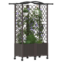 Produktbild för Upphöjd Bädd med Spaljé och Tak Brun 122 x 40 x 144 cm PP