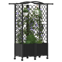 Produktbild för Upphöjd Bädd med Spaljé och Tak Svart 122 x 40 x 144 cm PP