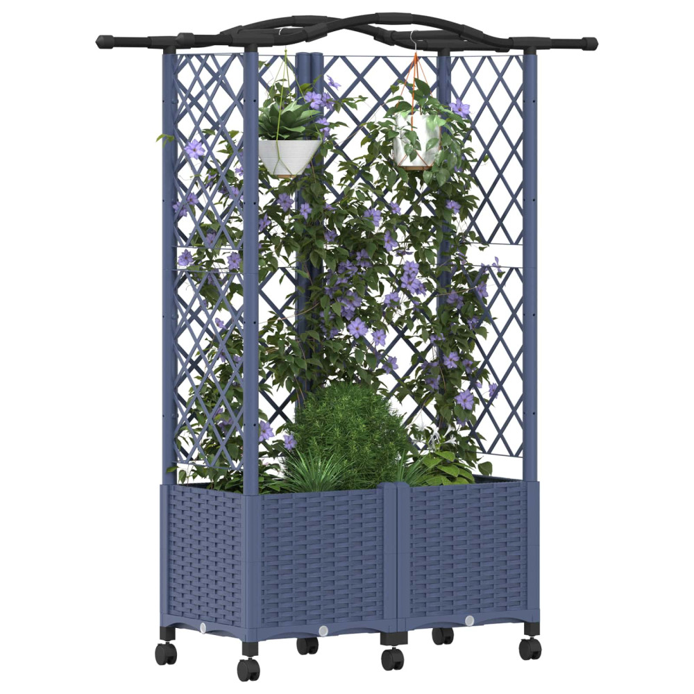 Produktbild för Upphöjd Bädd med Spaljé och Tak Grå 122 x 40 x 144 cm PP