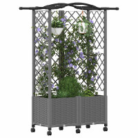 Produktbild för Upphöjd Bädd med Spaljé och Tak Ljusgrå 122 x 40 x 144 cm PP