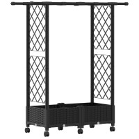 Produktbild för Upphöjd Bädd med Spaljé och Tak Svart 122,5 x 40 x 127 cm PP