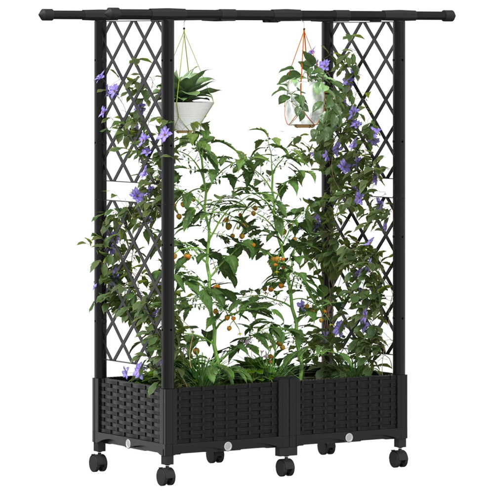 Produktbild för Upphöjd Bädd med Spaljé och Tak Svart 122,5 x 40 x 127 cm PP