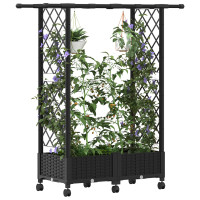 Produktbild för Upphöjd Bädd med Spaljé och Tak Svart 122,5 x 40 x 127 cm PP