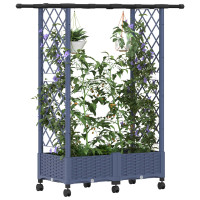 Produktbild för Upphöjd Bädd med Spaljé och Tak Grå 122,5 x 40 x 127 cm PP