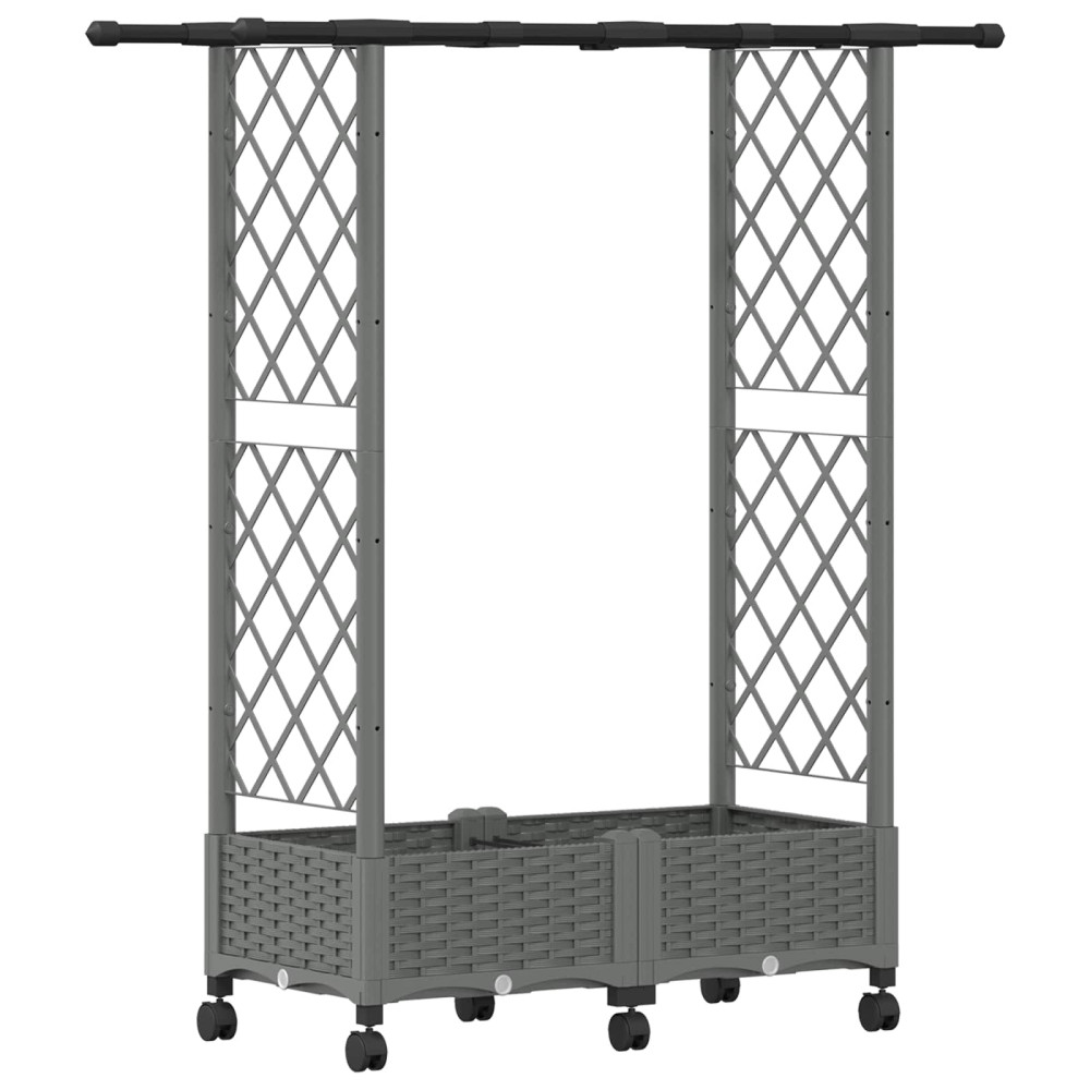 Produktbild för Upphöjd Bädd med Spaljé och Tak Ljusgrå 122,5 x 40 x 127 cm PP