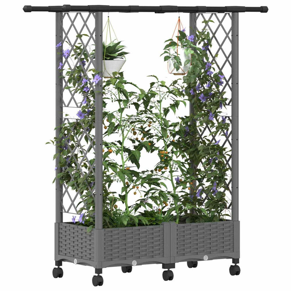Produktbild för Upphöjd Bädd med Spaljé och Tak Ljusgrå 122,5 x 40 x 127 cm PP
