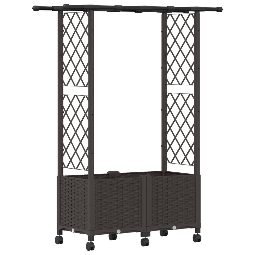 Produktbild för Upphöjd Bädd med Spaljé och Tak Brun 124,5 x 40 x 142 cm PP