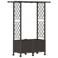 Produktbild för Upphöjd Bädd med Spaljé och Tak Brun 124,5 x 40 x 142 cm PP