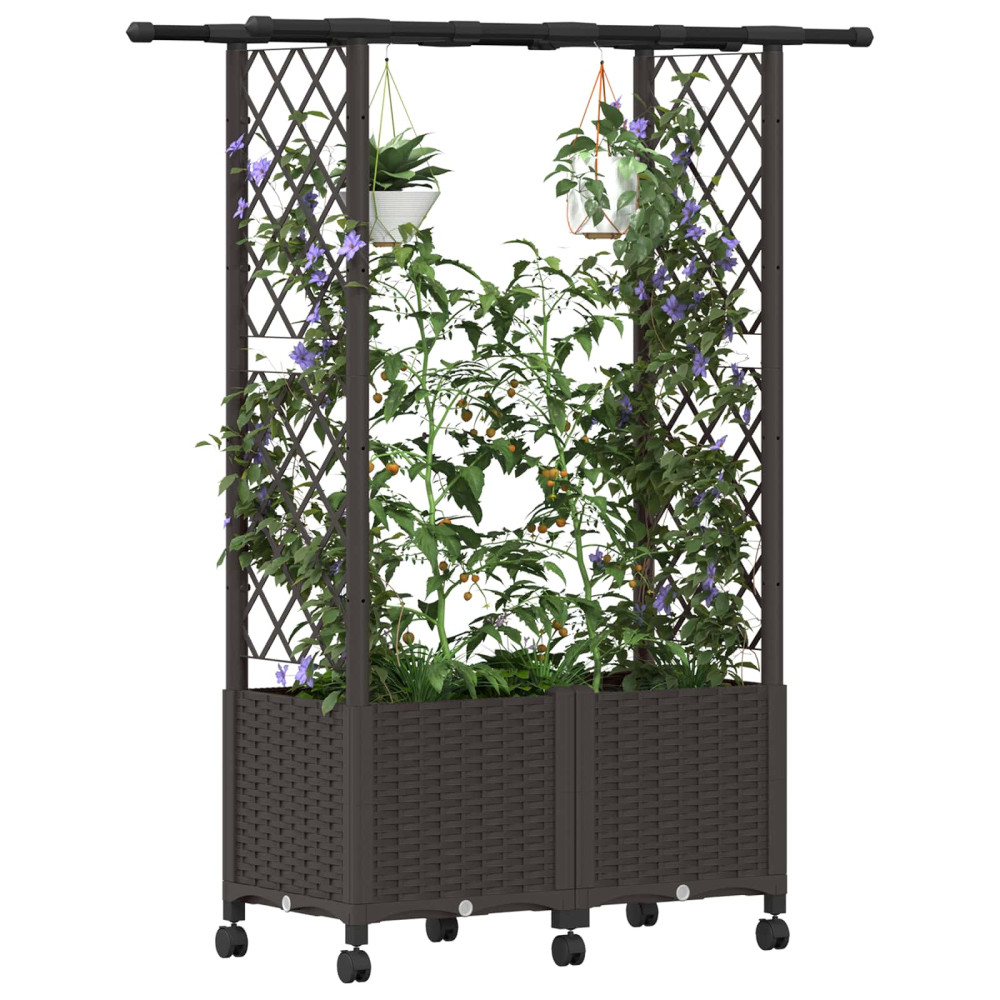 Produktbild för Upphöjd Bädd med Spaljé och Tak Brun 124,5 x 40 x 142 cm PP