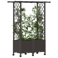 Produktbild för Upphöjd Bädd med Spaljé och Tak Brun 124,5 x 40 x 142 cm PP