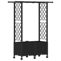 Produktbild för Upphöjd Bädd med Spaljé och Tak Svart 124,5 x 40 x 142 cm PP