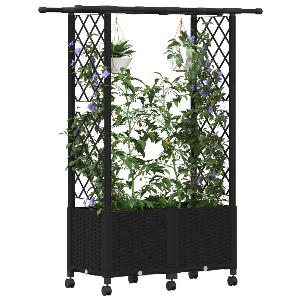 Produktbild för Upphöjd Bädd med Spaljé och Tak Svart 124,5 x 40 x 142 cm PP