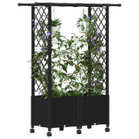 Produktbild för Upphöjd Bädd med Spaljé och Tak Svart 124,5 x 40 x 142 cm PP