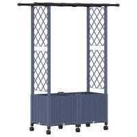 Produktbild för Upphöjd Bädd med Spaljé och Tak Grå 124,5 x 40 x 142 cm PP