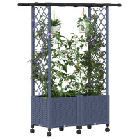 Produktbild för Upphöjd Bädd med Spaljé och Tak Grå 124,5 x 40 x 142 cm PP