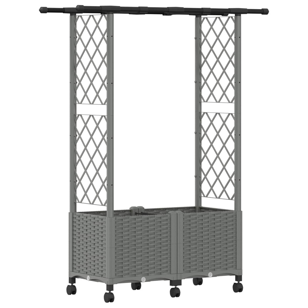 Produktbild för Upphöjd Bädd med Spaljé och Tak Ljusgrå 124,5 x 40 x 142 cm PP