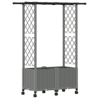 Produktbild för Upphöjd Bädd med Spaljé och Tak Ljusgrå 124,5 x 40 x 142 cm PP