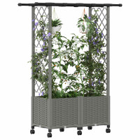 Produktbild för Upphöjd Bädd med Spaljé och Tak Ljusgrå 124,5 x 40 x 142 cm PP