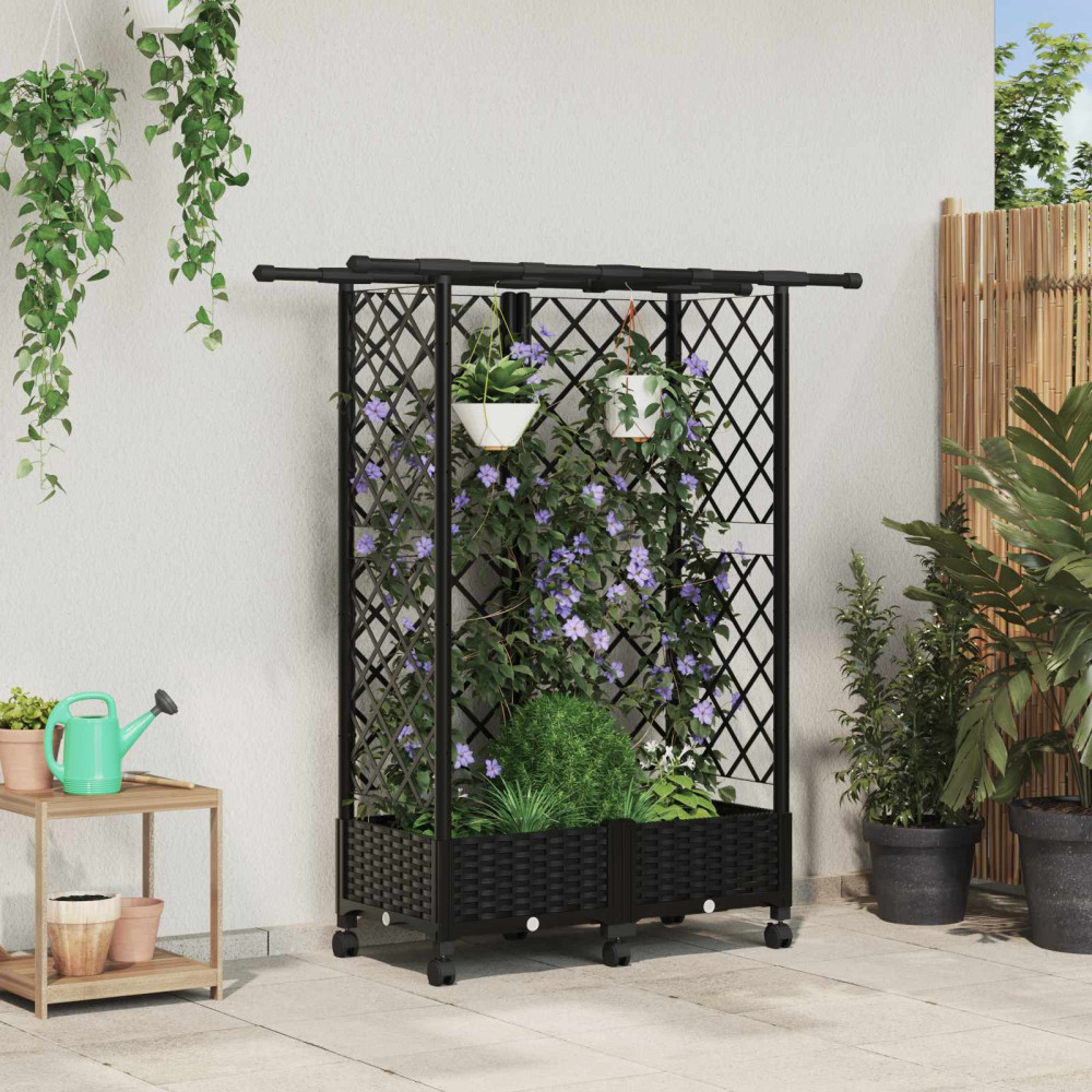 Produktbild för Upphöjd Bädd med Spaljé och Tak Svart 124 x 40 x 127 cm PP