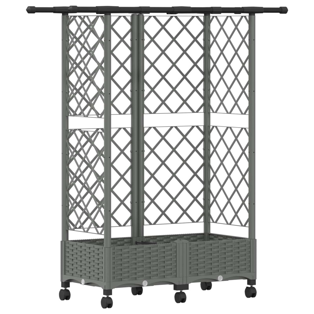 Produktbild för Upphöjd Bädd med Spaljé och Tak Ljusgrå 124 x 40 x 127 cm PP