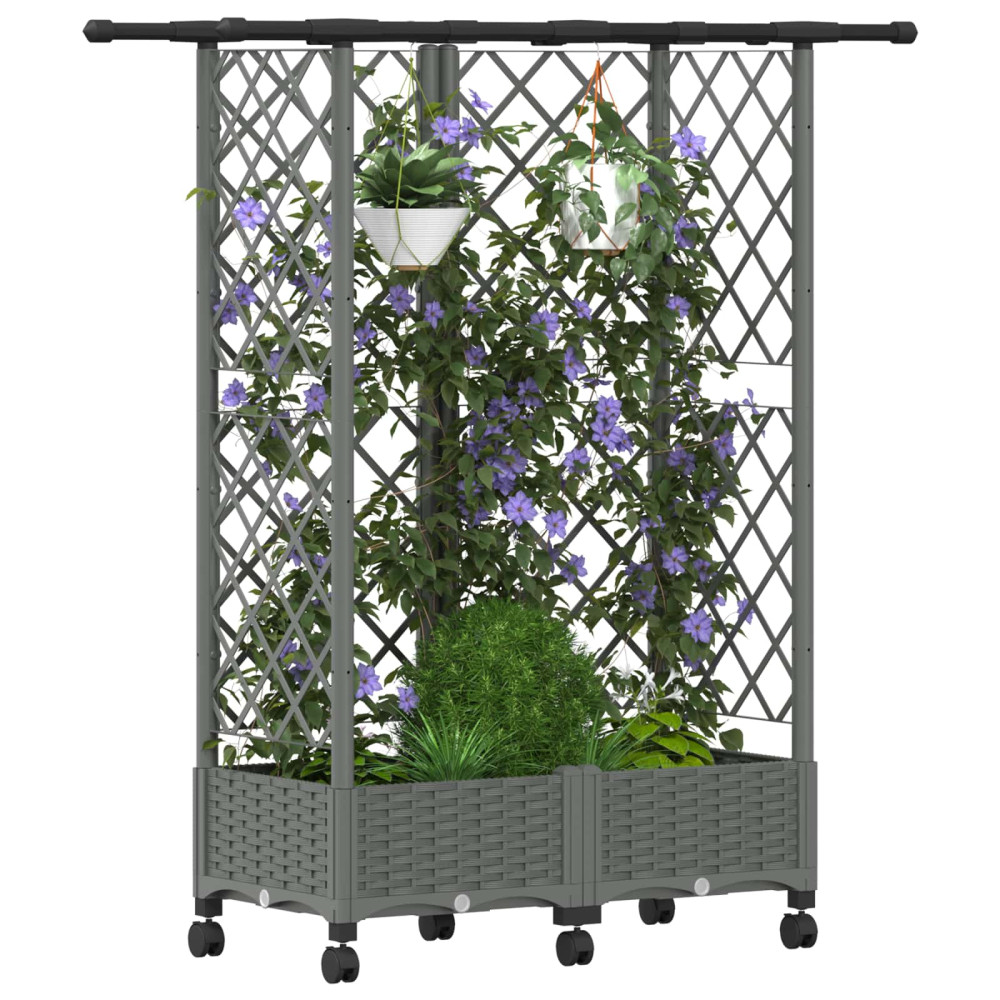 Produktbild för Upphöjd Bädd med Spaljé och Tak Ljusgrå 124 x 40 x 127 cm PP