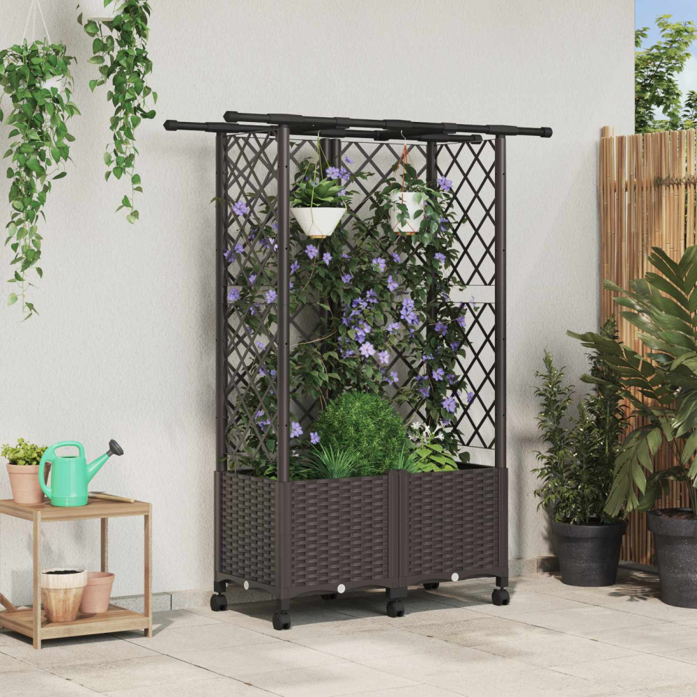 Produktbild för Upphöjd Bädd med Spaljé och Tak Brun 124 x 40 x 142 cm PP