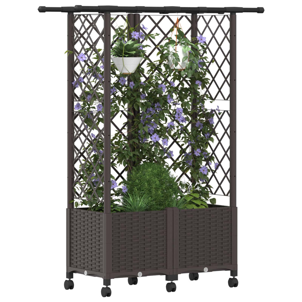 Produktbild för Upphöjd Bädd med Spaljé och Tak Brun 124 x 40 x 142 cm PP