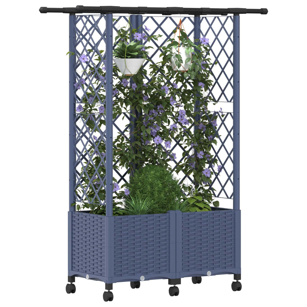 Produktbild för Upphöjd Bädd med Spaljé och Tak Grå 124 x 40 x 142 cm PP