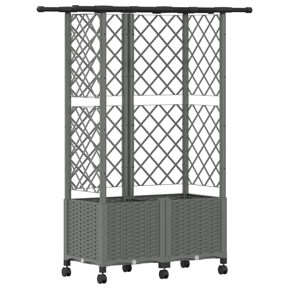 Produktbild för Upphöjd Bädd med Spaljé och Tak Ljusgrå 124 x 40 x 142 cm PP