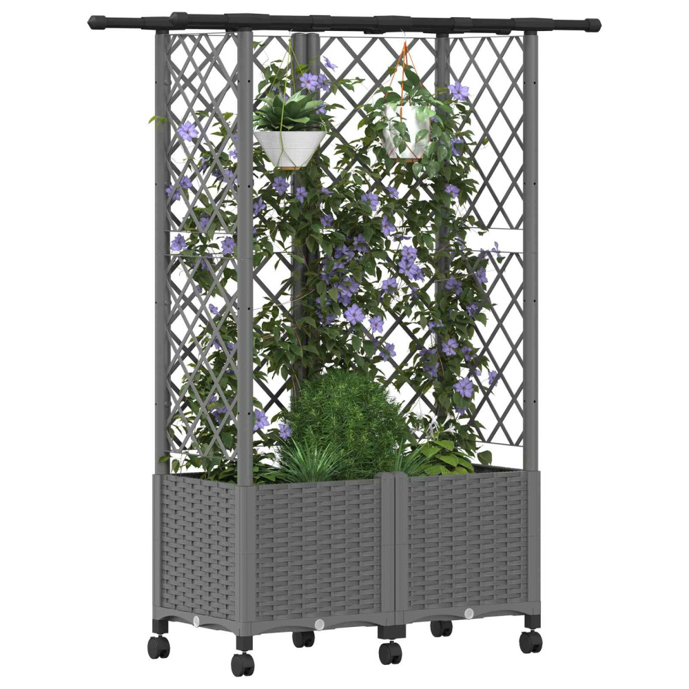 Produktbild för Upphöjd Bädd med Spaljé och Tak Ljusgrå 124 x 40 x 142 cm PP
