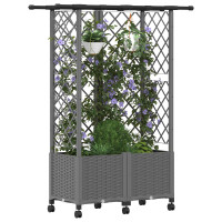 Produktbild för Upphöjd Bädd med Spaljé och Tak Ljusgrå 124 x 40 x 142 cm PP