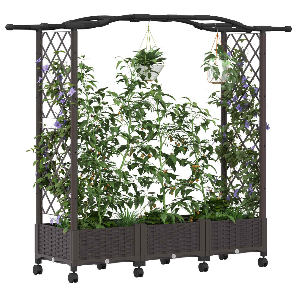 Produktbild för Höjd säng med spaljé och hjul Brun 169 x 40 x 129 cm PP