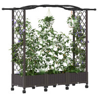 Produktbild för Höjd säng med spaljé och hjul Brun 169 x 40 x 129 cm PP