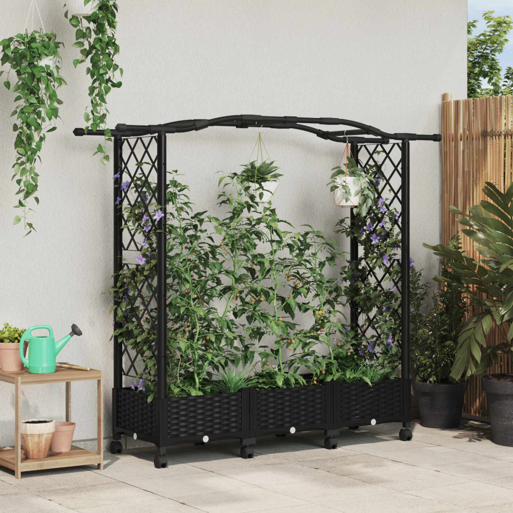 Produktbild för Upphöjd Bädd med Spaljé och Tak Svart 169 x 40 x 129 cm PP