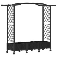 Produktbild för Upphöjd Bädd med Spaljé och Tak Svart 169 x 40 x 129 cm PP