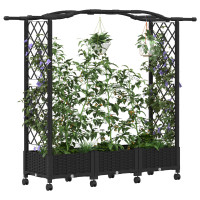 Produktbild för Upphöjd Bädd med Spaljé och Tak Svart 169 x 40 x 129 cm PP
