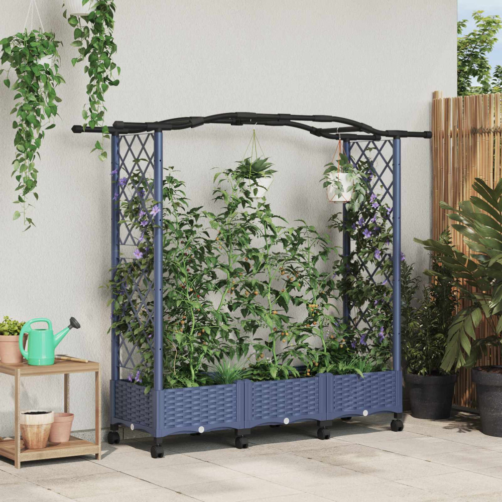 Produktbild för Upphöjd Bädd med Spaljé och Tak Grå 169 x 40 x 129 cm PP