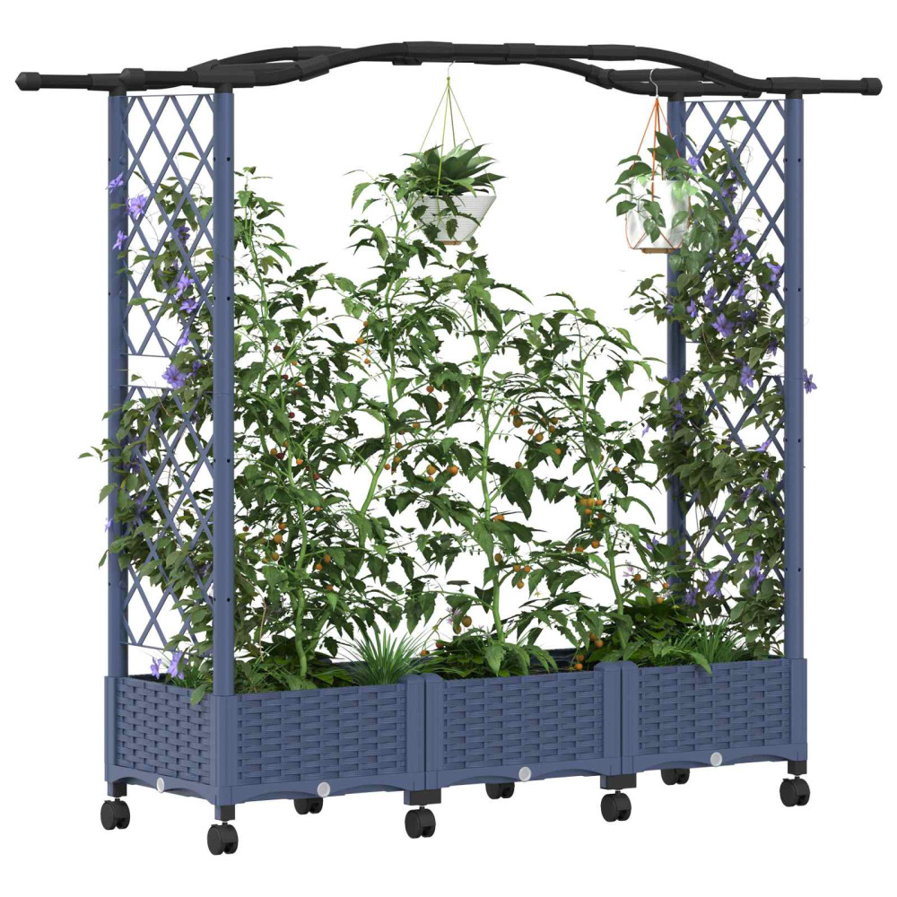 Produktbild för Upphöjd Bädd med Spaljé och Tak Grå 169 x 40 x 129 cm PP