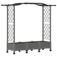 Produktbild för Upphöjd Bädd med Spaljé och Tak Ljusgrå 169 x 40 x 129 cm PP