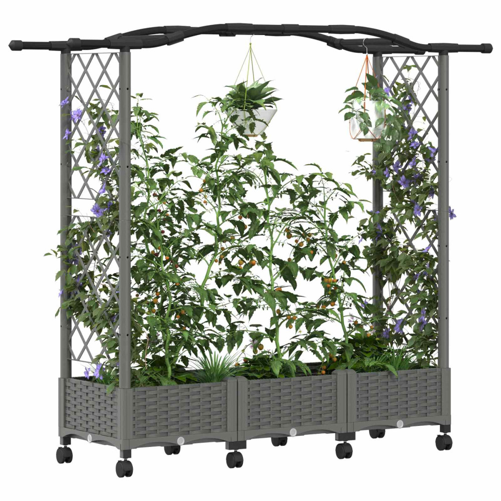 Produktbild för Upphöjd Bädd med Spaljé och Tak Ljusgrå 169 x 40 x 129 cm PP