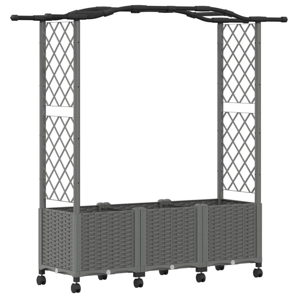 Produktbild för Upphöjd Bädd med Spaljé och Tak Ljusgrå 164 x 40 x 144 cm PP